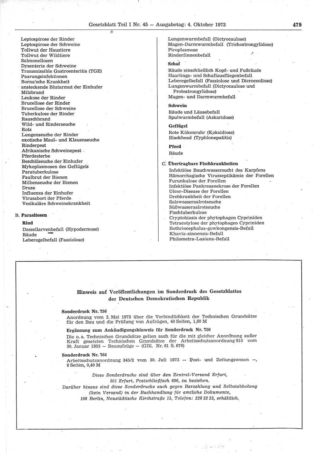 Gesetzblatt (GBl.) der Deutschen Demokratischen Republik (DDR) Teil Ⅰ 1973, Seite 479 (GBl. DDR Ⅰ 1973, S. 479)