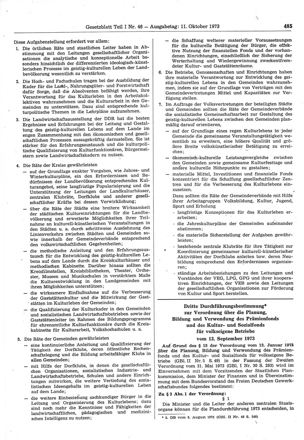 Gesetzblatt (GBl.) der Deutschen Demokratischen Republik (DDR) Teil Ⅰ 1973, Seite 485 (GBl. DDR Ⅰ 1973, S. 485)