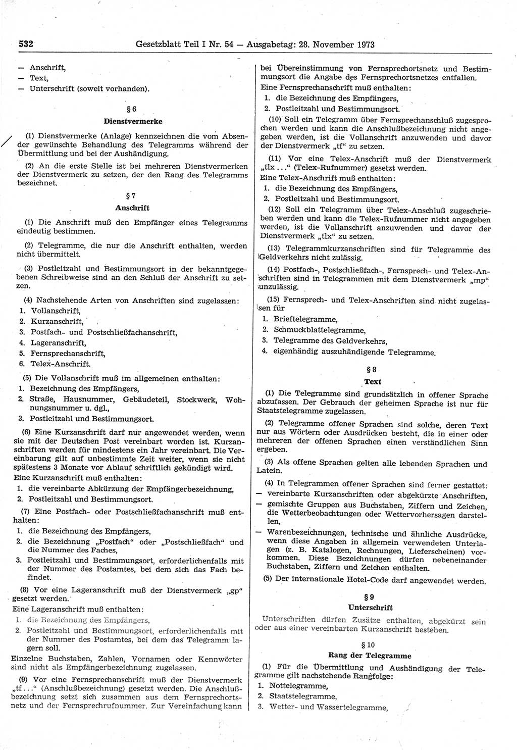 Gesetzblatt (GBl.) der Deutschen Demokratischen Republik (DDR) Teil Ⅰ 1973, Seite 532 (GBl. DDR Ⅰ 1973, S. 532)