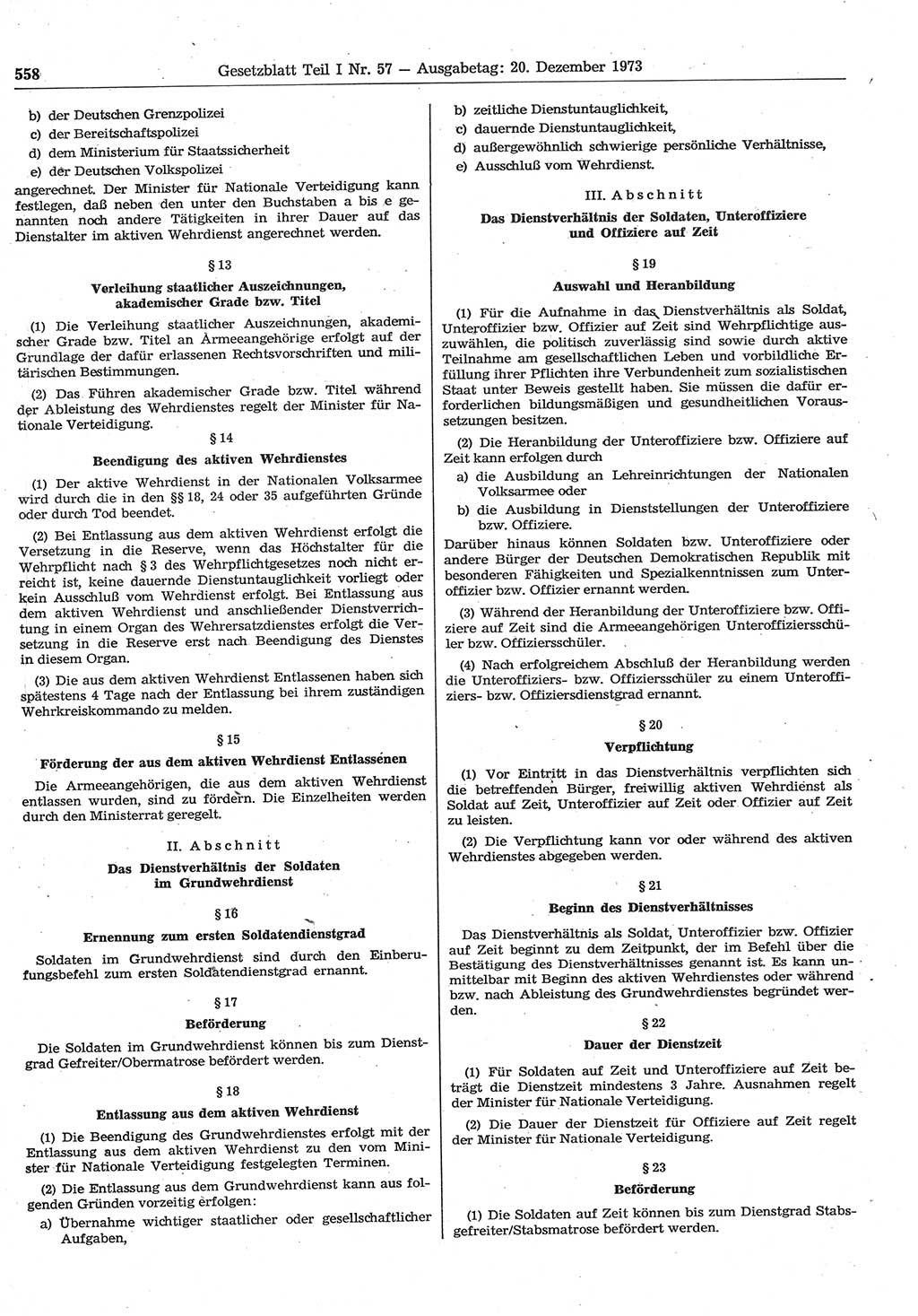 Gesetzblatt (GBl.) der Deutschen Demokratischen Republik (DDR) Teil Ⅰ 1973, Seite 558 (GBl. DDR Ⅰ 1973, S. 558)