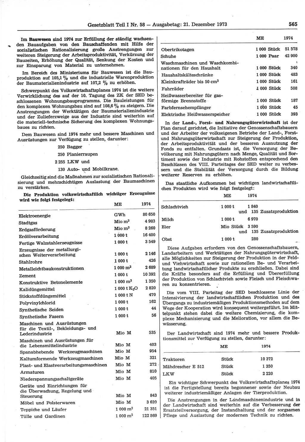 Gesetzblatt (GBl.) der Deutschen Demokratischen Republik (DDR) Teil Ⅰ 1973, Seite 565 (GBl. DDR Ⅰ 1973, S. 565)