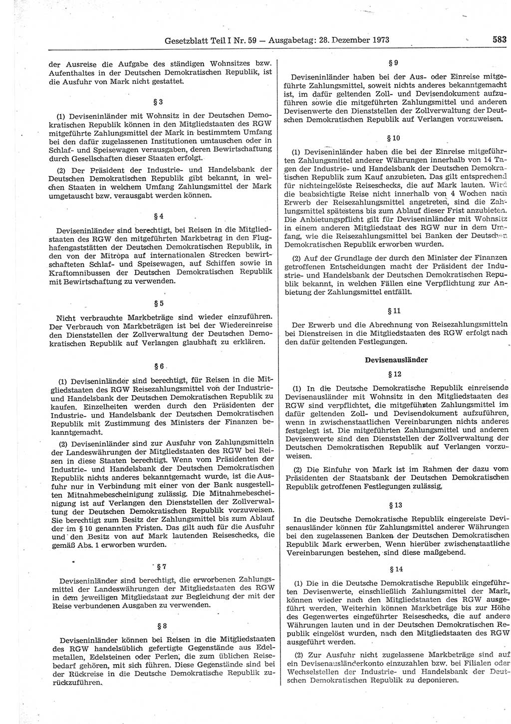 Gesetzblatt (GBl.) der Deutschen Demokratischen Republik (DDR) Teil Ⅰ 1973, Seite 583 (GBl. DDR Ⅰ 1973, S. 583)