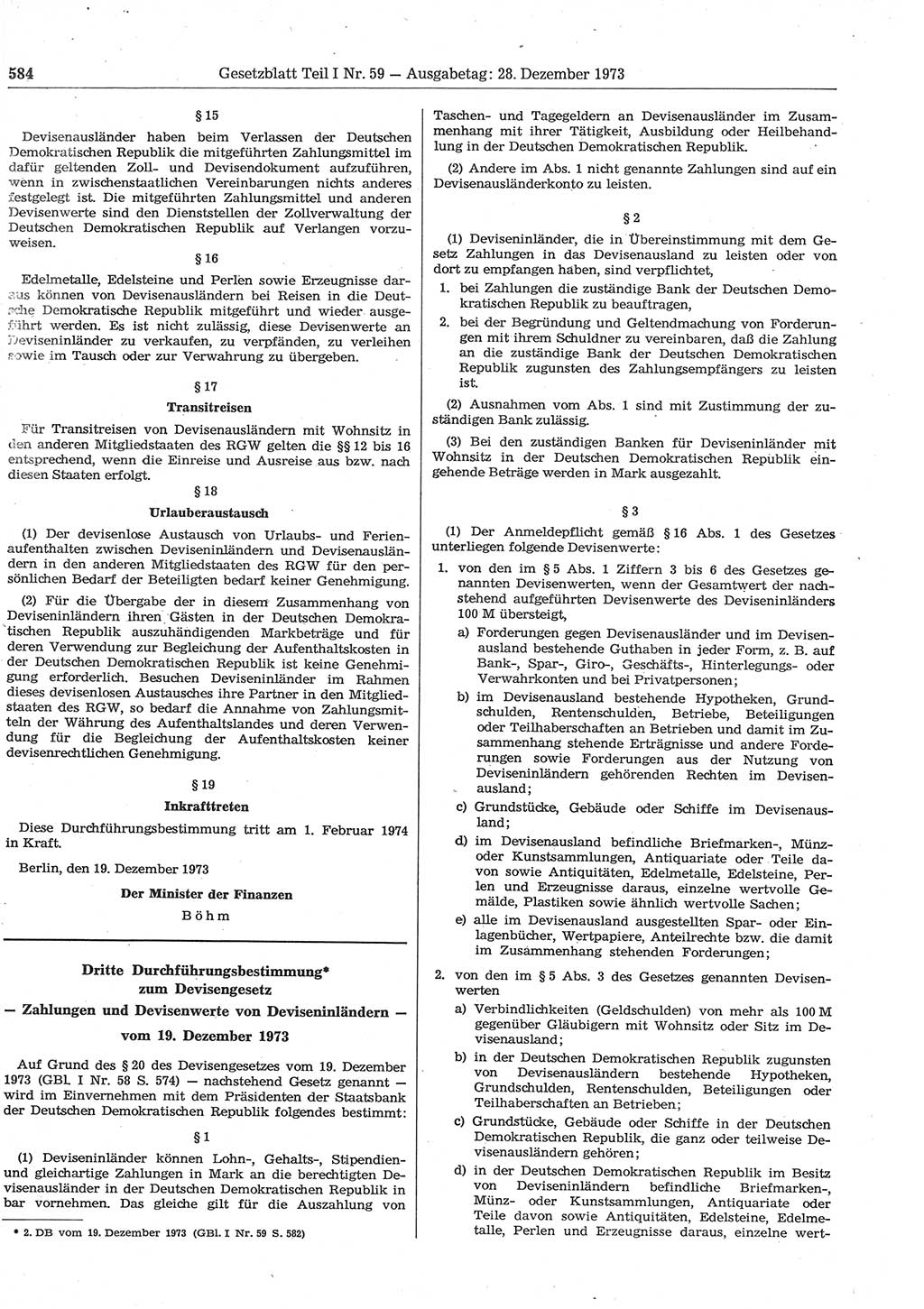 Gesetzblatt (GBl.) der Deutschen Demokratischen Republik (DDR) Teil Ⅰ 1973, Seite 584 (GBl. DDR Ⅰ 1973, S. 584)