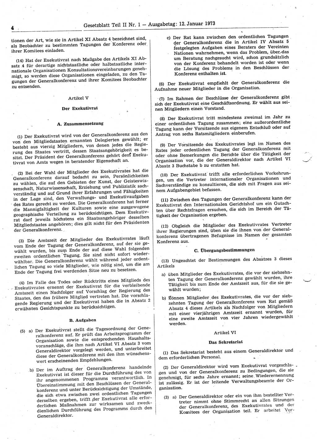 Gesetzblatt (GBl.) der Deutschen Demokratischen Republik (DDR) Teil ⅠⅠ 1973, Seite 4 (GBl. DDR ⅠⅠ 1973, S. 4)