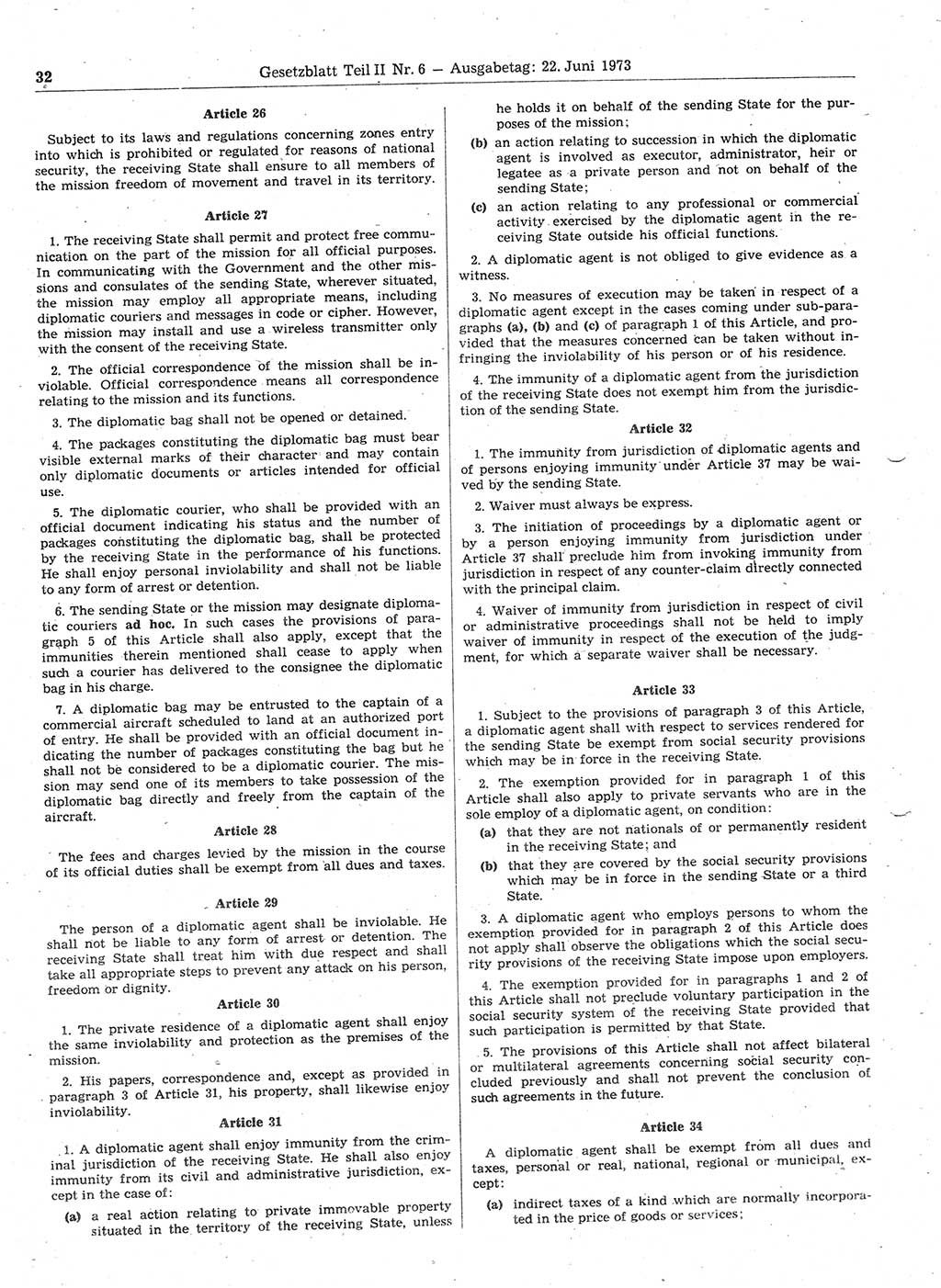 Gesetzblatt (GBl.) der Deutschen Demokratischen Republik (DDR) Teil ⅠⅠ 1973, Seite 32 (GBl. DDR ⅠⅠ 1973, S. 32)