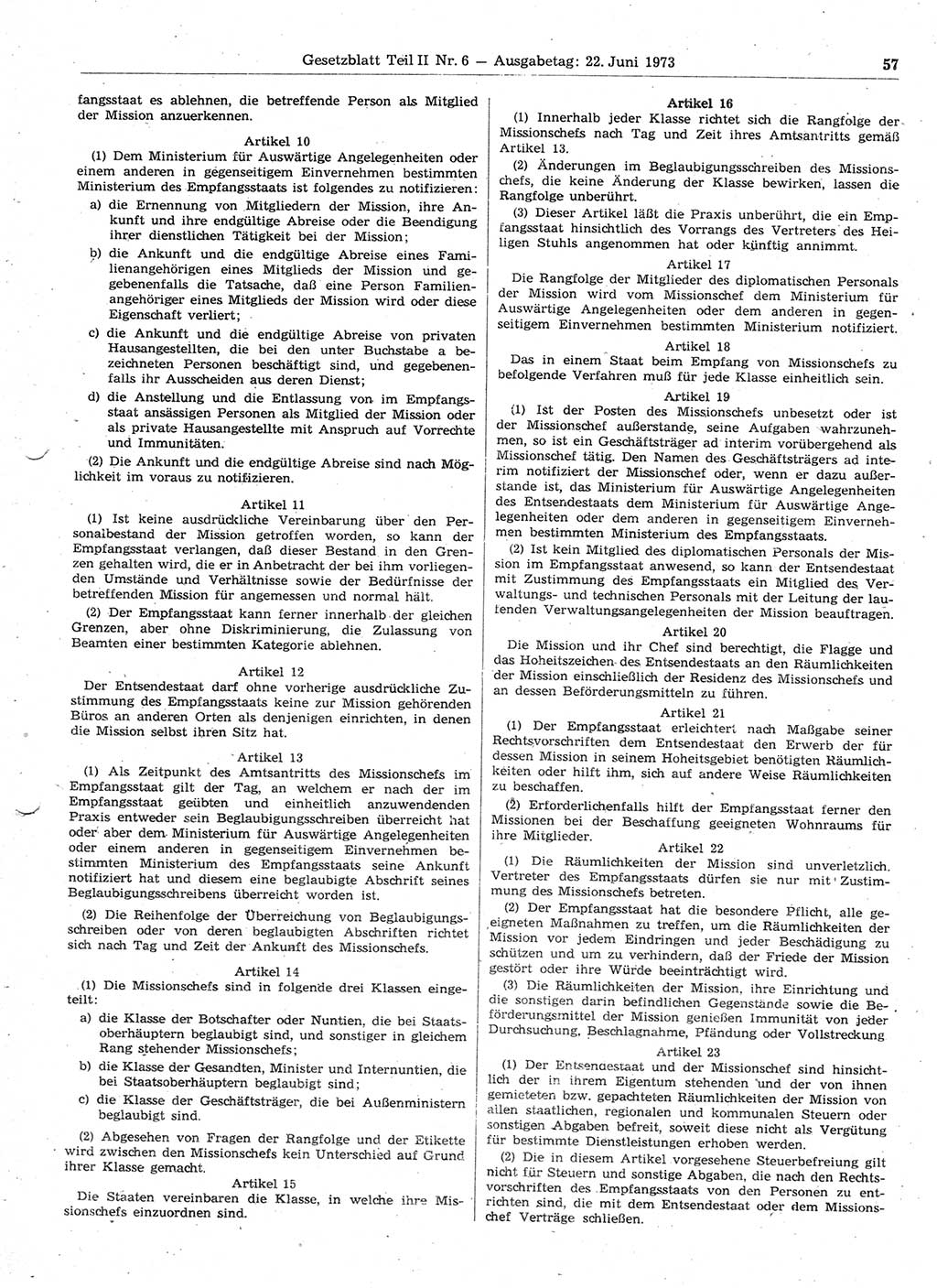Gesetzblatt (GBl.) der Deutschen Demokratischen Republik (DDR) Teil ⅠⅠ 1973, Seite 57 (GBl. DDR ⅠⅠ 1973, S. 57)