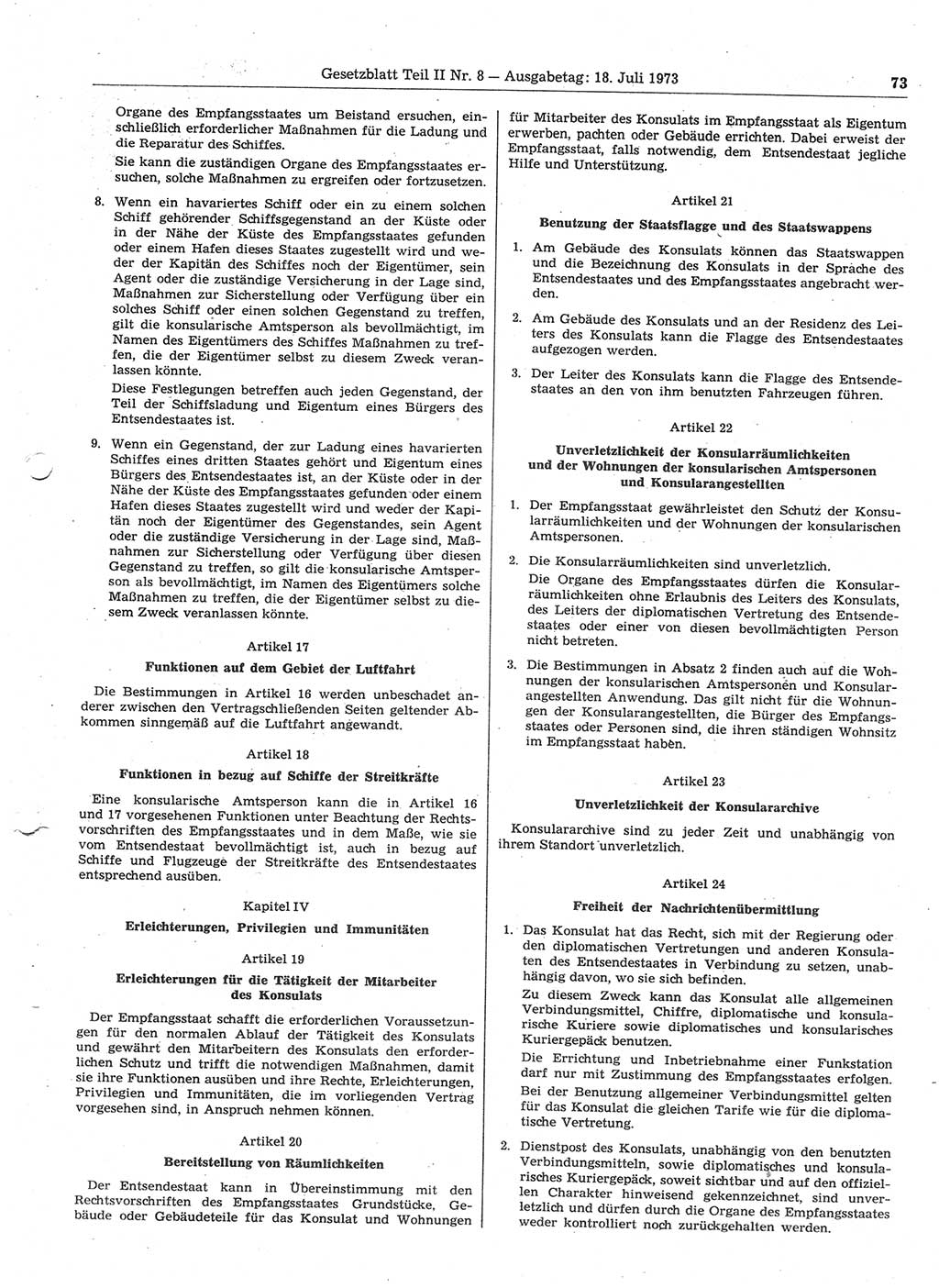 Gesetzblatt (GBl.) der Deutschen Demokratischen Republik (DDR) Teil ⅠⅠ 1973, Seite 73 (GBl. DDR ⅠⅠ 1973, S. 73)