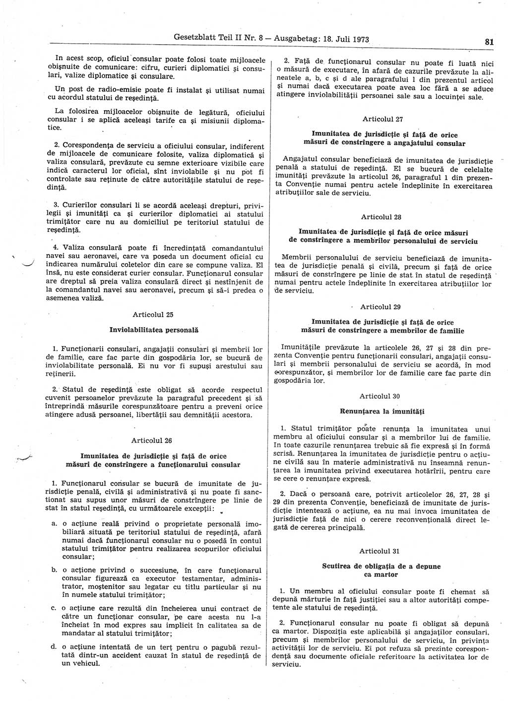Gesetzblatt (GBl.) der Deutschen Demokratischen Republik (DDR) Teil ⅠⅠ 1973, Seite 81 (GBl. DDR ⅠⅠ 1973, S. 81)