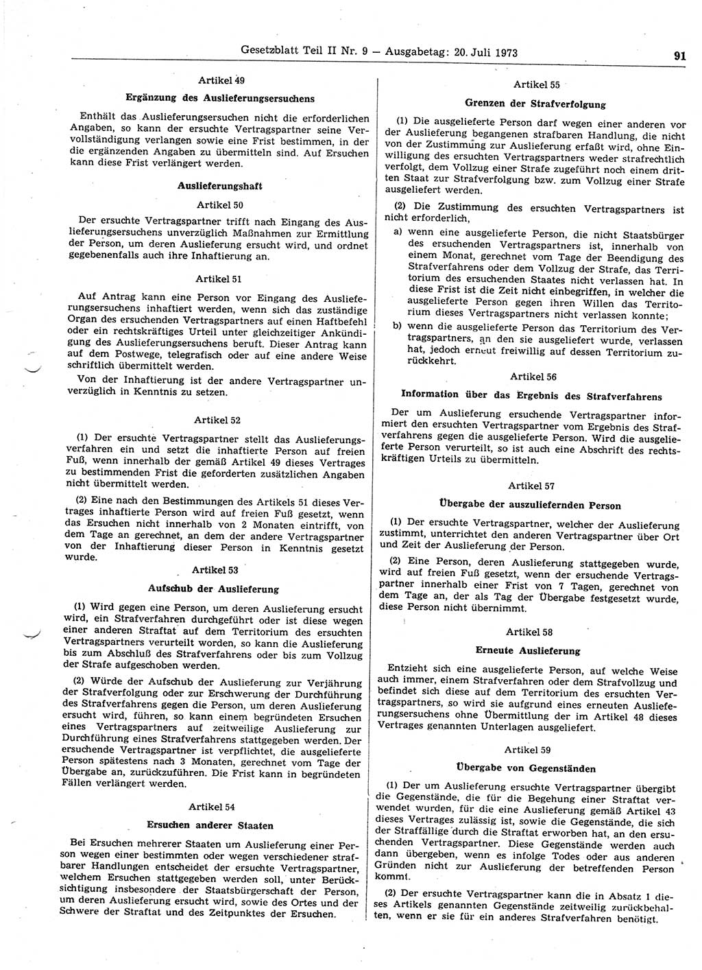 Gesetzblatt (GBl.) der Deutschen Demokratischen Republik (DDR) Teil ⅠⅠ 1973, Seite 91 (GBl. DDR ⅠⅠ 1973, S. 91)
