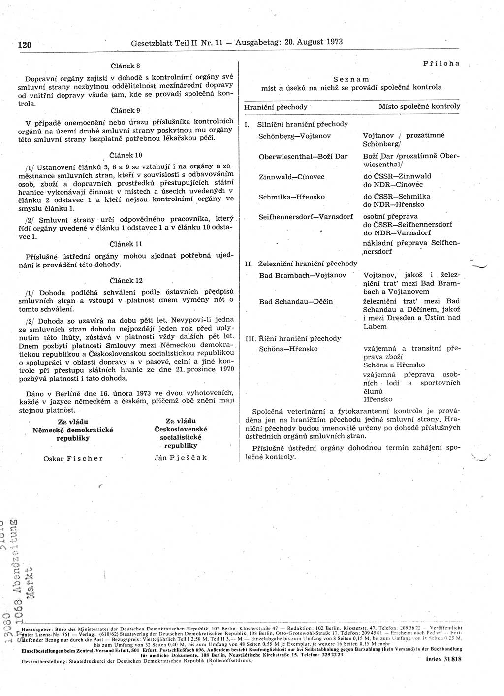 Gesetzblatt (GBl.) der Deutschen Demokratischen Republik (DDR) Teil ⅠⅠ 1973, Seite 120 (GBl. DDR ⅠⅠ 1973, S. 120)