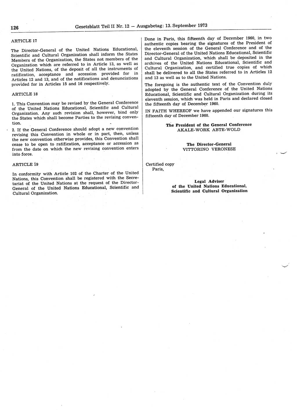 Gesetzblatt (GBl.) der Deutschen Demokratischen Republik (DDR) Teil ⅠⅠ 1973, Seite 126 (GBl. DDR ⅠⅠ 1973, S. 126)
