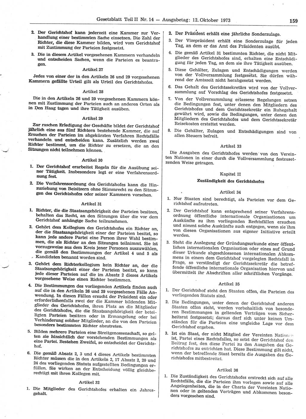 Gesetzblatt (GBl.) der Deutschen Demokratischen Republik (DDR) Teil ⅠⅠ 1973, Seite 159 (GBl. DDR ⅠⅠ 1973, S. 159)