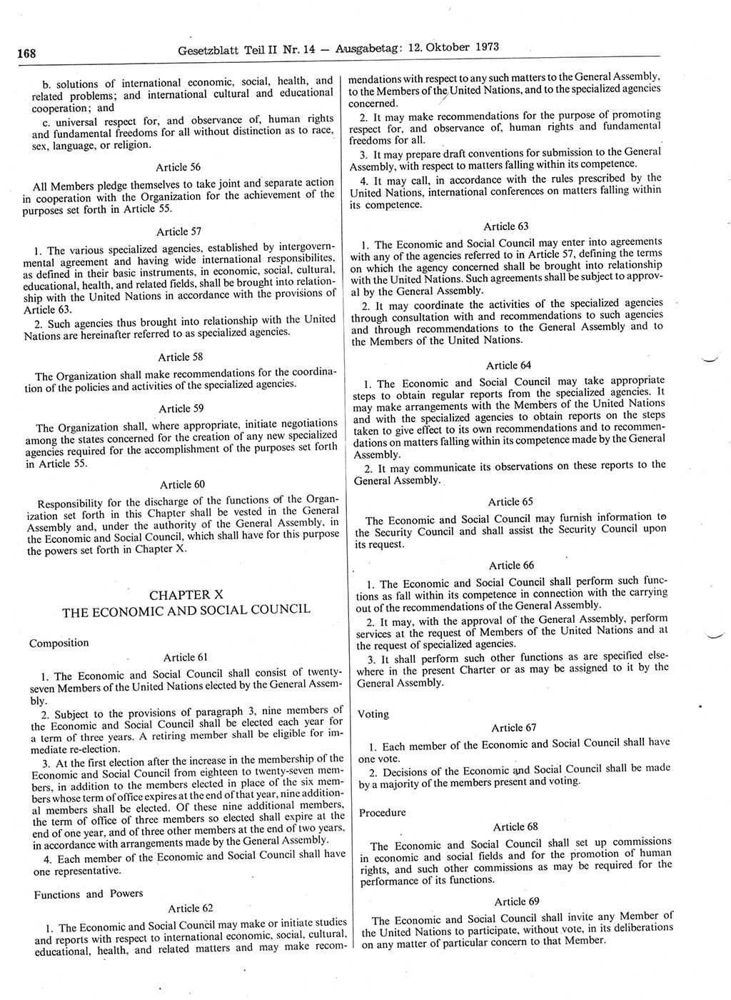 Gesetzblatt (GBl.) der Deutschen Demokratischen Republik (DDR) Teil ⅠⅠ 1973, Seite 168 (GBl. DDR ⅠⅠ 1973, S. 168)