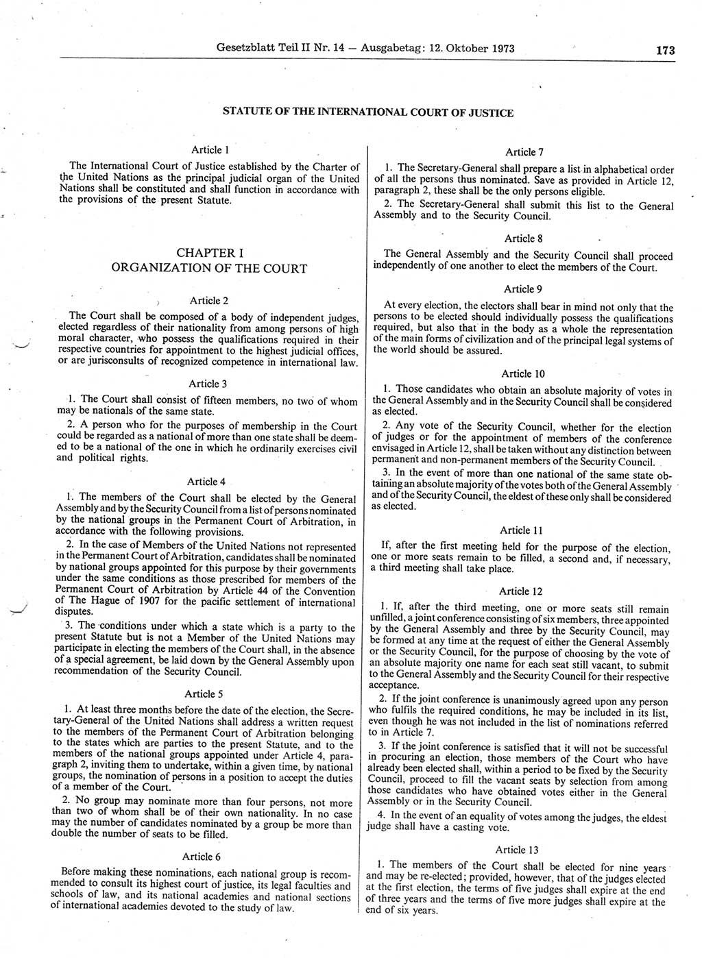 Gesetzblatt (GBl.) der Deutschen Demokratischen Republik (DDR) Teil ⅠⅠ 1973, Seite 173 (GBl. DDR ⅠⅠ 1973, S. 173)