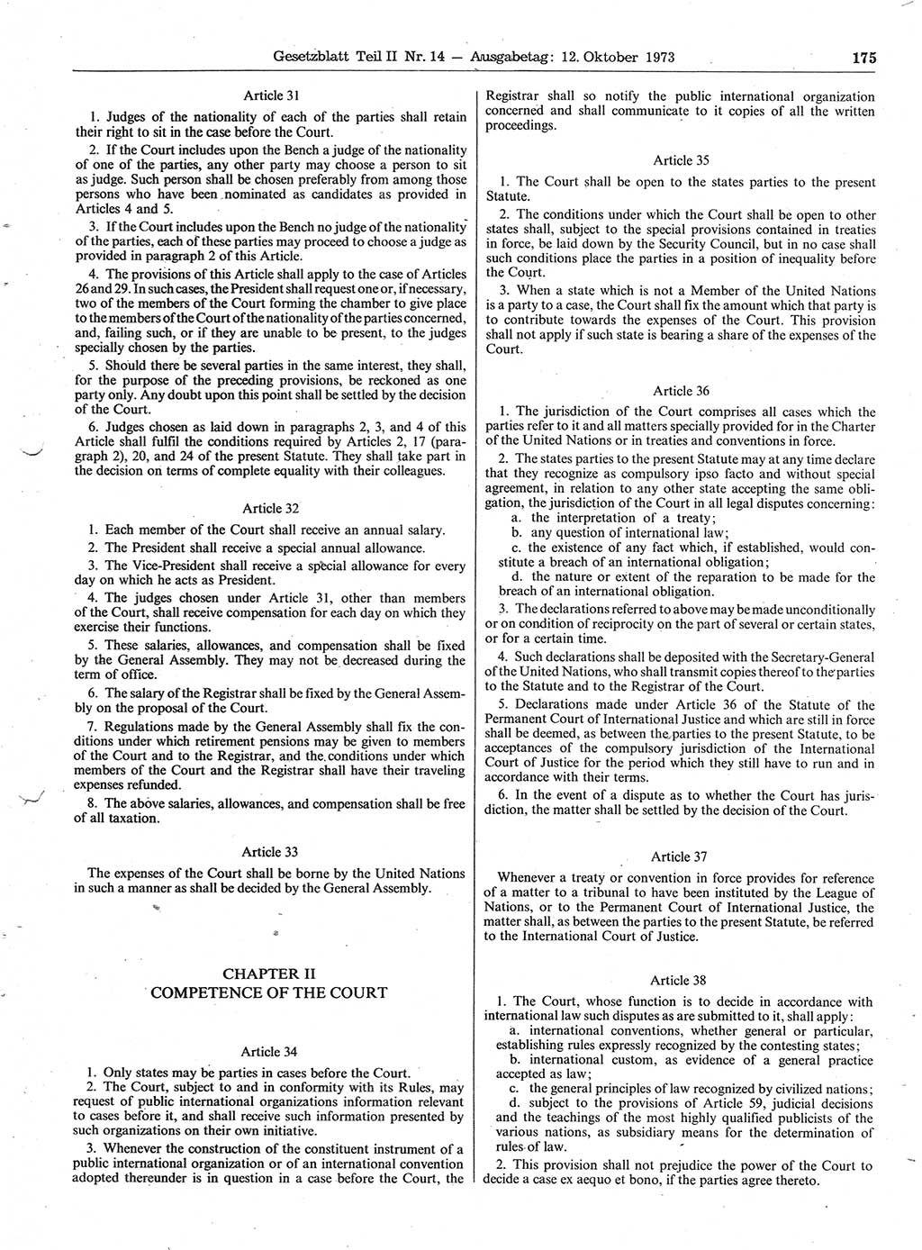 Gesetzblatt (GBl.) der Deutschen Demokratischen Republik (DDR) Teil ⅠⅠ 1973, Seite 175 (GBl. DDR ⅠⅠ 1973, S. 175)