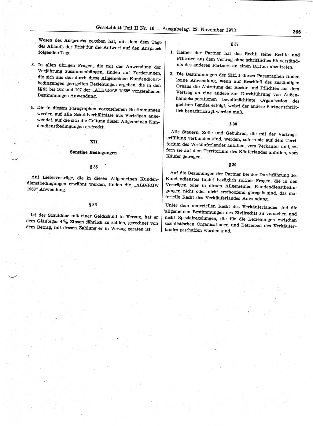 Gesetzblatt (GBl.) der Deutschen Demokratischen Republik (DDR) Teil ⅠⅠ 1973, Seite 265 (GBl. DDR ⅠⅠ 1973, S. 265)