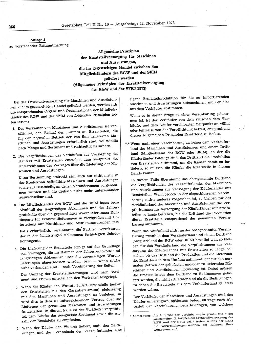 Gesetzblatt (GBl.) der Deutschen Demokratischen Republik (DDR) Teil ⅠⅠ 1973, Seite 266 (GBl. DDR ⅠⅠ 1973, S. 266)