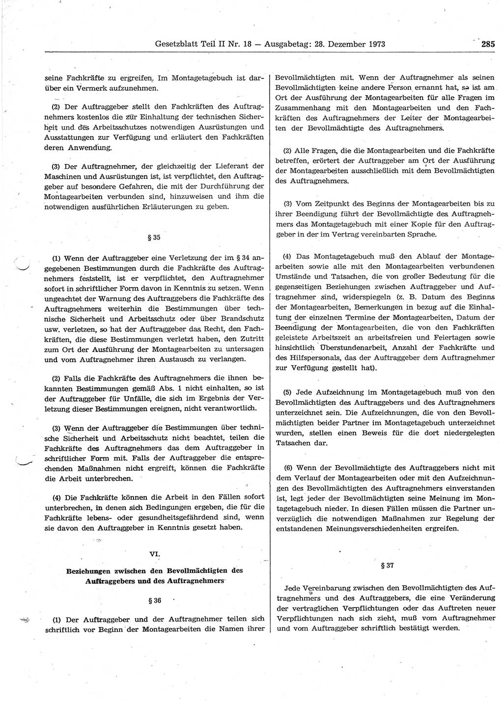 Gesetzblatt (GBl.) der Deutschen Demokratischen Republik (DDR) Teil ⅠⅠ 1973, Seite 285 (GBl. DDR ⅠⅠ 1973, S. 285)