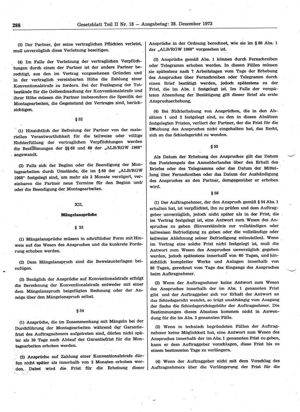 Gesetzblatt (GBl.) der Deutschen Demokratischen Republik (DDR) Teil ⅠⅠ 1973, Seite 288 (GBl. DDR ⅠⅠ 1973, S. 288)