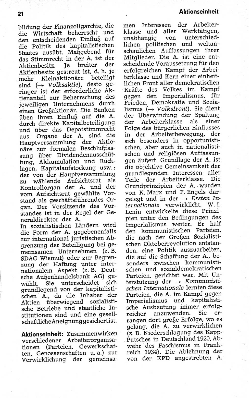 Kleines politisches Wörterbuch [Deutsche Demokratische Republik (DDR)] 1973, Seite 21 (Kl. pol. Wb. DDR 1973, S. 21)
