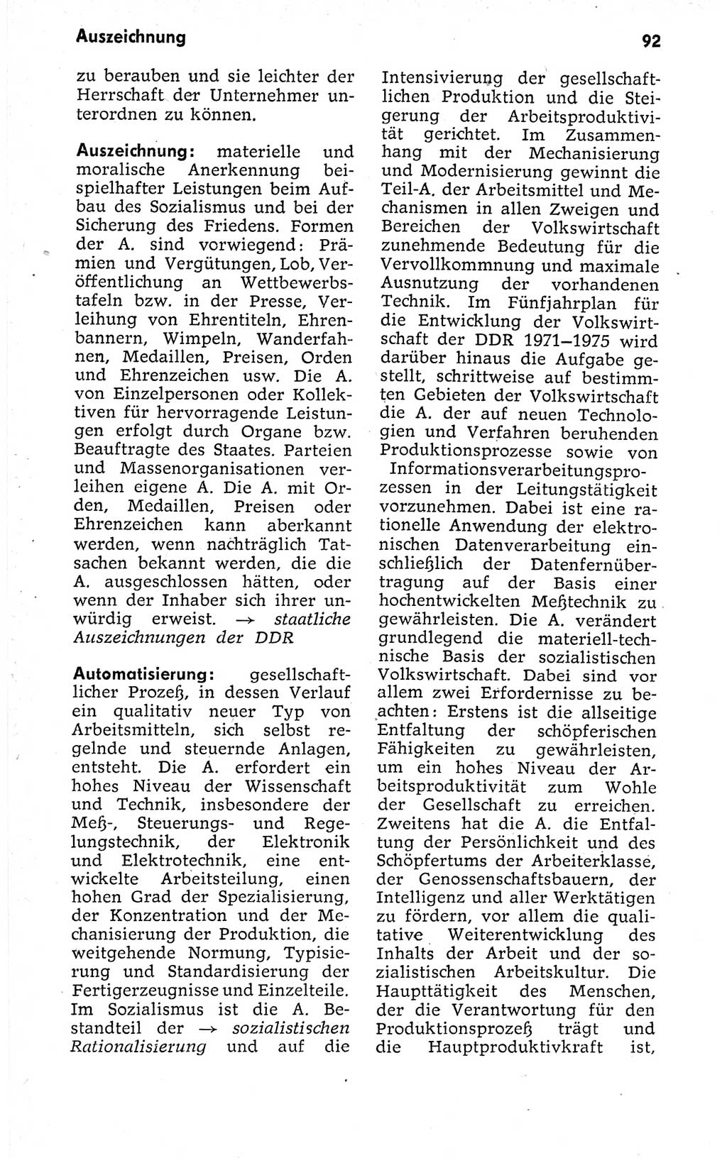 Kleines politisches Wörterbuch [Deutsche Demokratische Republik (DDR)] 1973, Seite 92 (Kl. pol. Wb. DDR 1973, S. 92)