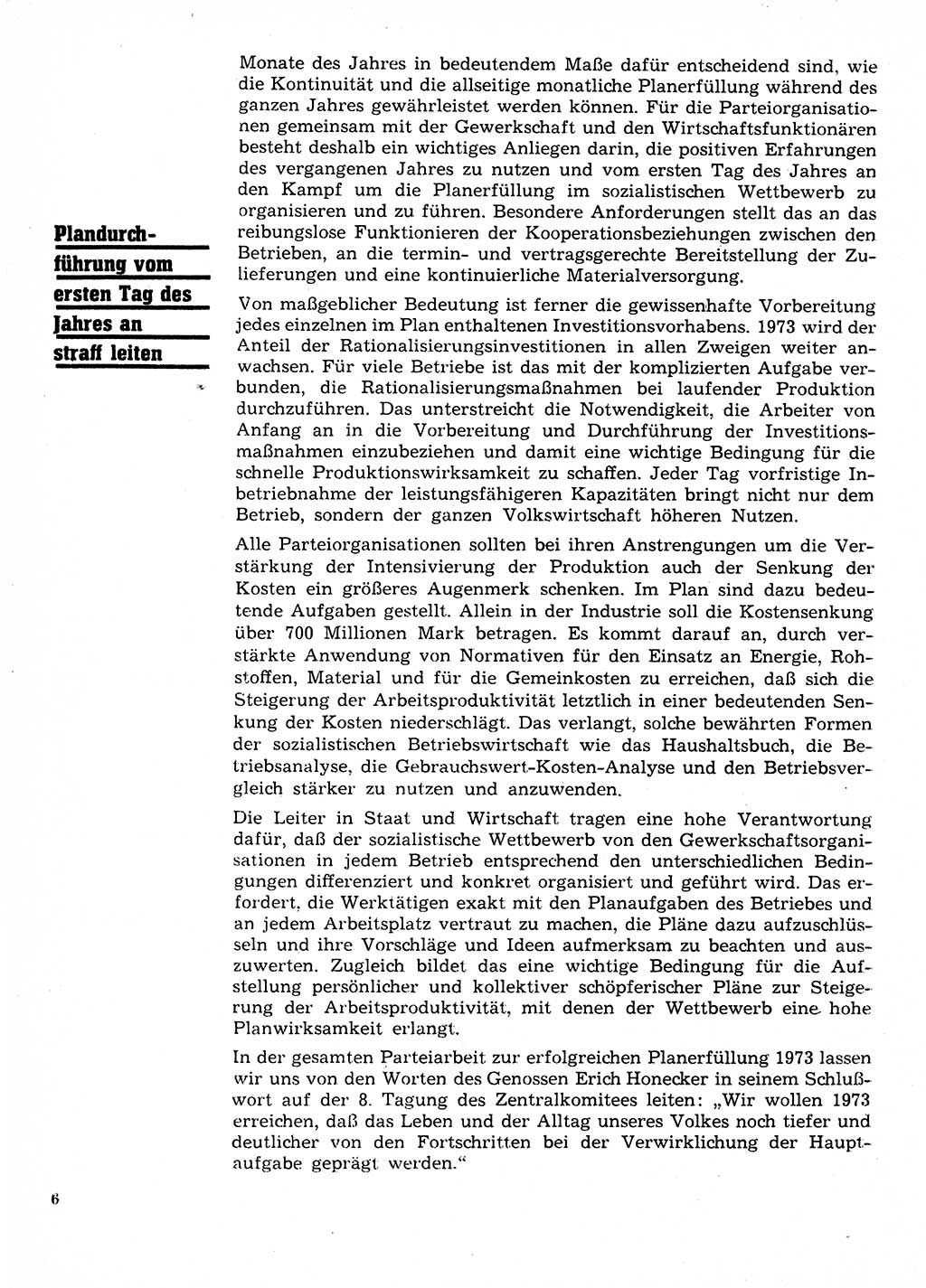 Neuer Weg (NW), Organ des Zentralkomitees (ZK) der SED (Sozialistische Einheitspartei Deutschlands) für Fragen des Parteilebens, 28. Jahrgang [Deutsche Demokratische Republik (DDR)] 1973, Seite 6 (NW ZK SED DDR 1973, S. 6)