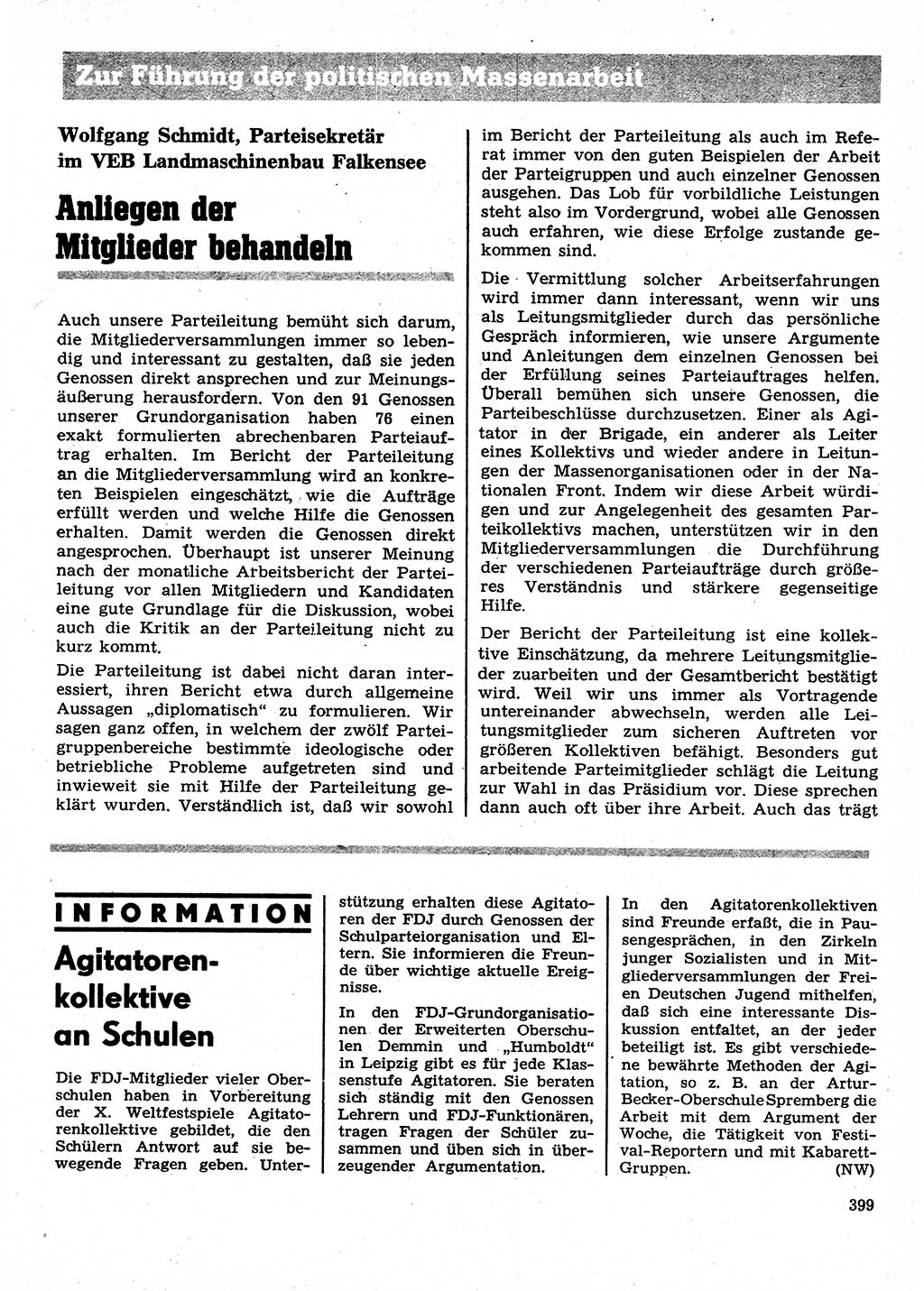 Neuer Weg (NW), Organ des Zentralkomitees (ZK) der SED (Sozialistische Einheitspartei Deutschlands) für Fragen des Parteilebens, 28. Jahrgang [Deutsche Demokratische Republik (DDR)] 1973, Seite 399 (NW ZK SED DDR 1973, S. 399)