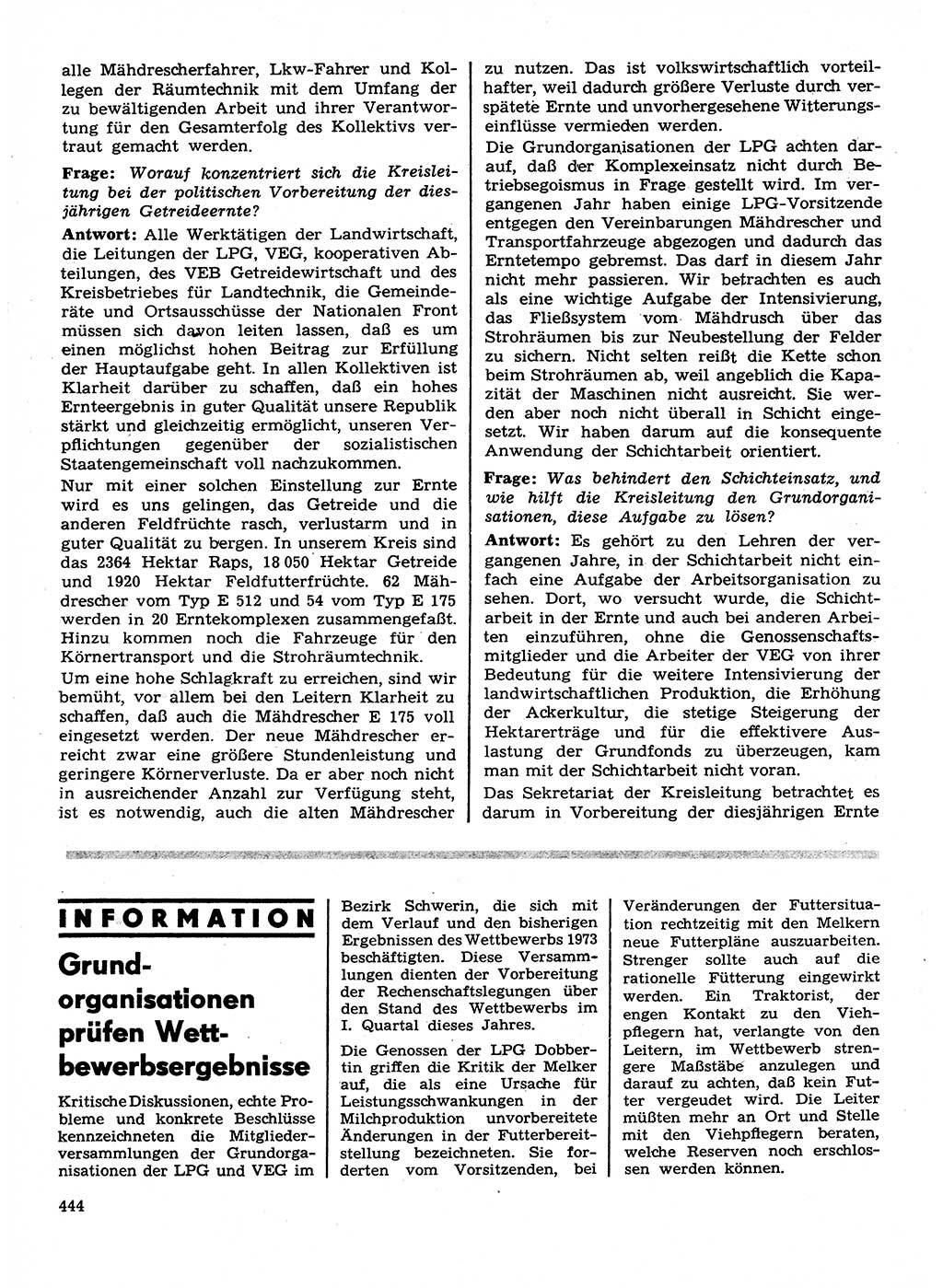 Neuer Weg (NW), Organ des Zentralkomitees (ZK) der SED (Sozialistische Einheitspartei Deutschlands) für Fragen des Parteilebens, 28. Jahrgang [Deutsche Demokratische Republik (DDR)] 1973, Seite 444 (NW ZK SED DDR 1973, S. 444)