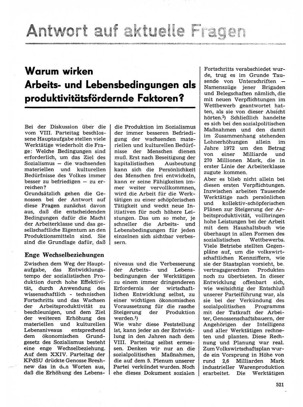 Neuer Weg (NW), Organ des Zentralkomitees (ZK) der SED (Sozialistische Einheitspartei Deutschlands) für Fragen des Parteilebens, 28. Jahrgang [Deutsche Demokratische Republik (DDR)] 1973, Seite 521 (NW ZK SED DDR 1973, S. 521)