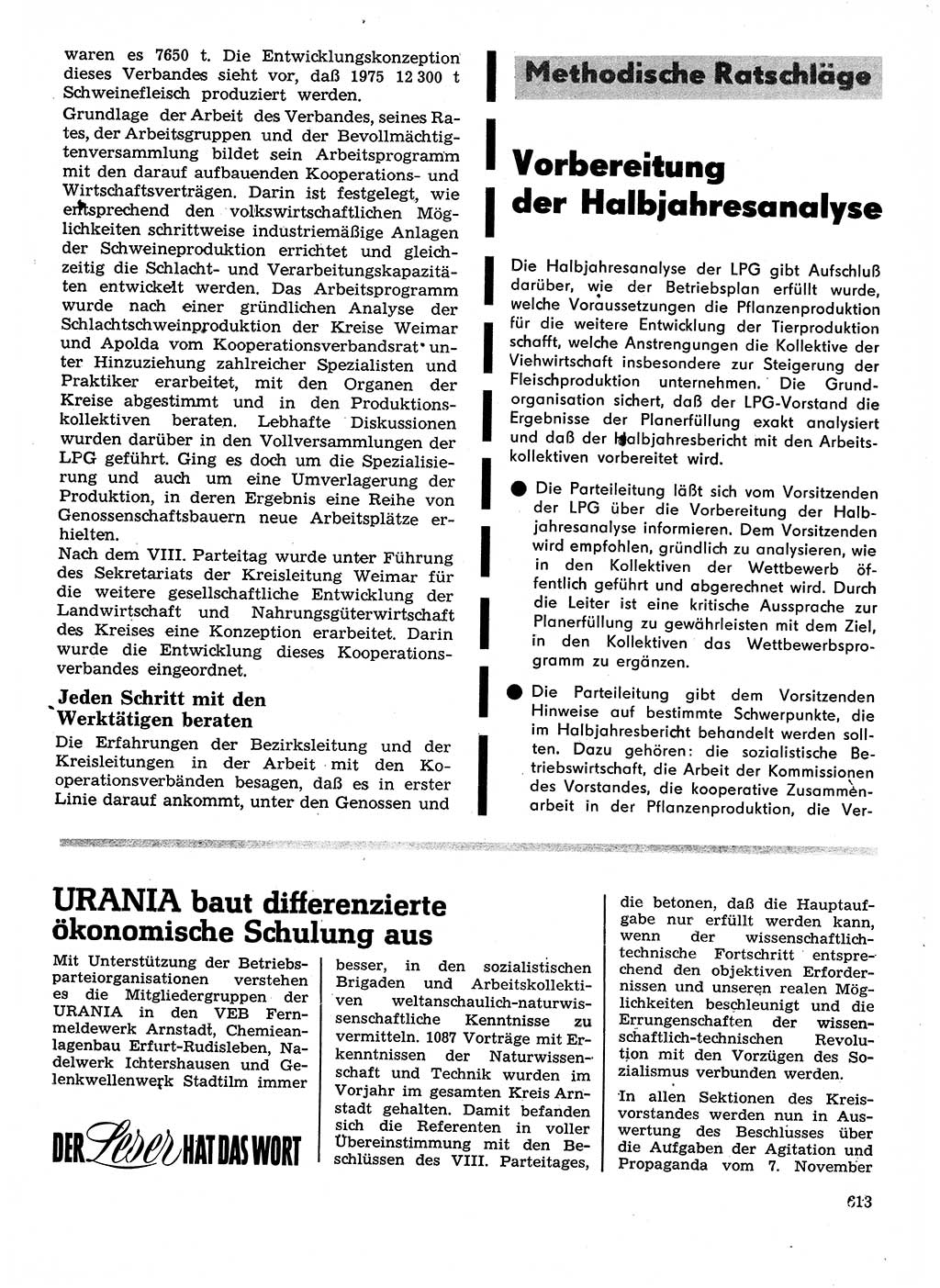 Neuer Weg (NW), Organ des Zentralkomitees (ZK) der SED (Sozialistische Einheitspartei Deutschlands) für Fragen des Parteilebens, 28. Jahrgang [Deutsche Demokratische Republik (DDR)] 1973, Seite 613 (NW ZK SED DDR 1973, S. 613)