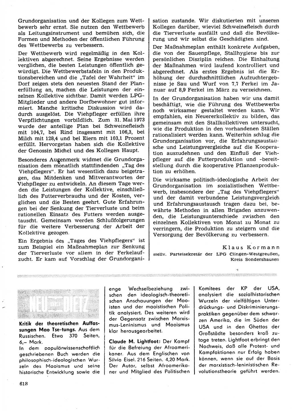 Neuer Weg (NW), Organ des Zentralkomitees (ZK) der SED (Sozialistische Einheitspartei Deutschlands) für Fragen des Parteilebens, 28. Jahrgang [Deutsche Demokratische Republik (DDR)] 1973, Seite 618 (NW ZK SED DDR 1973, S. 618)