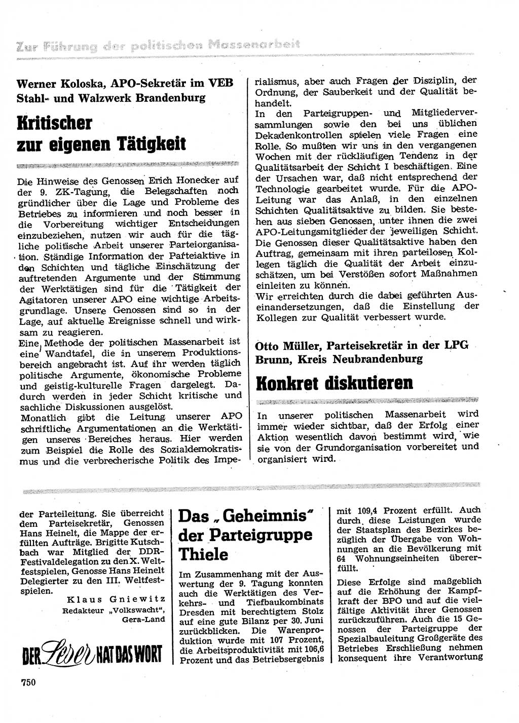Neuer Weg (NW), Organ des Zentralkomitees (ZK) der SED (Sozialistische Einheitspartei Deutschlands) für Fragen des Parteilebens, 28. Jahrgang [Deutsche Demokratische Republik (DDR)] 1973, Seite 750 (NW ZK SED DDR 1973, S. 750)