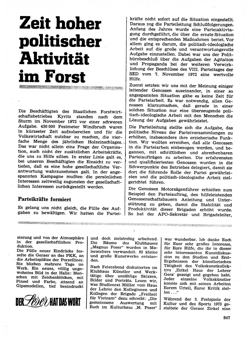 Neuer Weg (NW), Organ des Zentralkomitees (ZK) der SED (Sozialistische Einheitspartei Deutschlands) für Fragen des Parteilebens, 28. Jahrgang [Deutsche Demokratische Republik (DDR)] 1973, Seite 847 (NW ZK SED DDR 1973, S. 847)