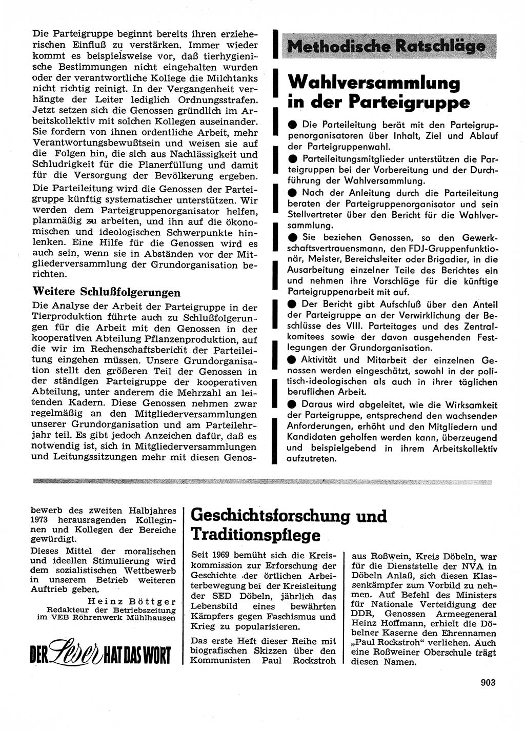Neuer Weg (NW), Organ des Zentralkomitees (ZK) der SED (Sozialistische Einheitspartei Deutschlands) für Fragen des Parteilebens, 28. Jahrgang [Deutsche Demokratische Republik (DDR)] 1973, Seite 903 (NW ZK SED DDR 1973, S. 903)