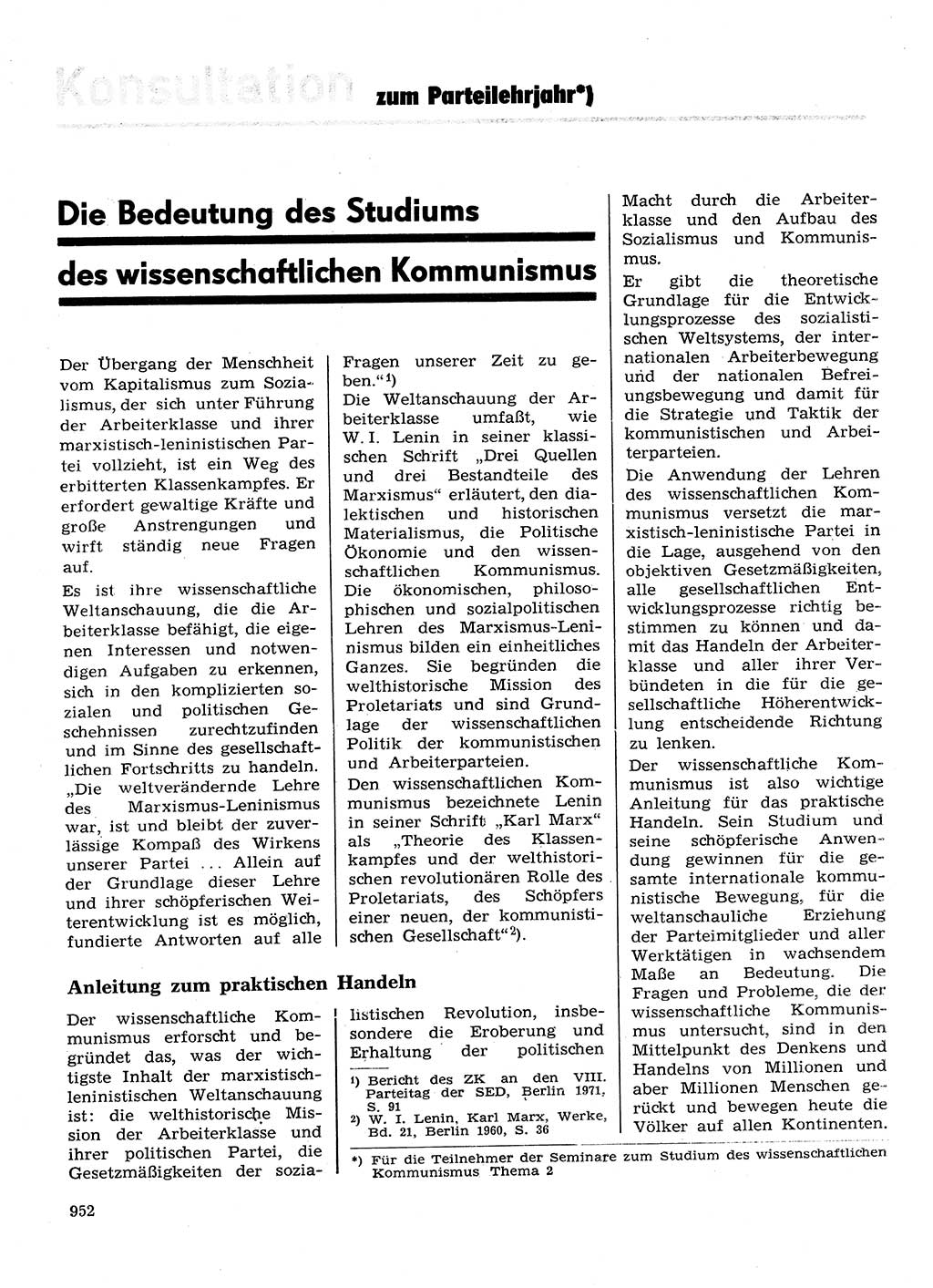 Neuer Weg (NW), Organ des Zentralkomitees (ZK) der SED (Sozialistische Einheitspartei Deutschlands) für Fragen des Parteilebens, 28. Jahrgang [Deutsche Demokratische Republik (DDR)] 1973, Seite 952 (NW ZK SED DDR 1973, S. 952)