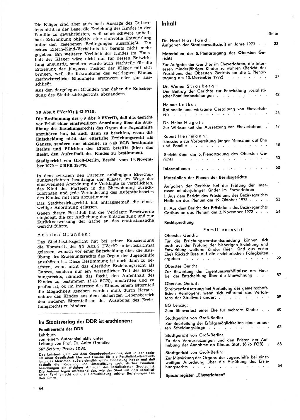 Neue Justiz (NJ), Zeitschrift für Recht und Rechtswissenschaft [Deutsche Demokratische Republik (DDR)], 27. Jahrgang 1973, Seite 64 (NJ DDR 1973, S. 64)