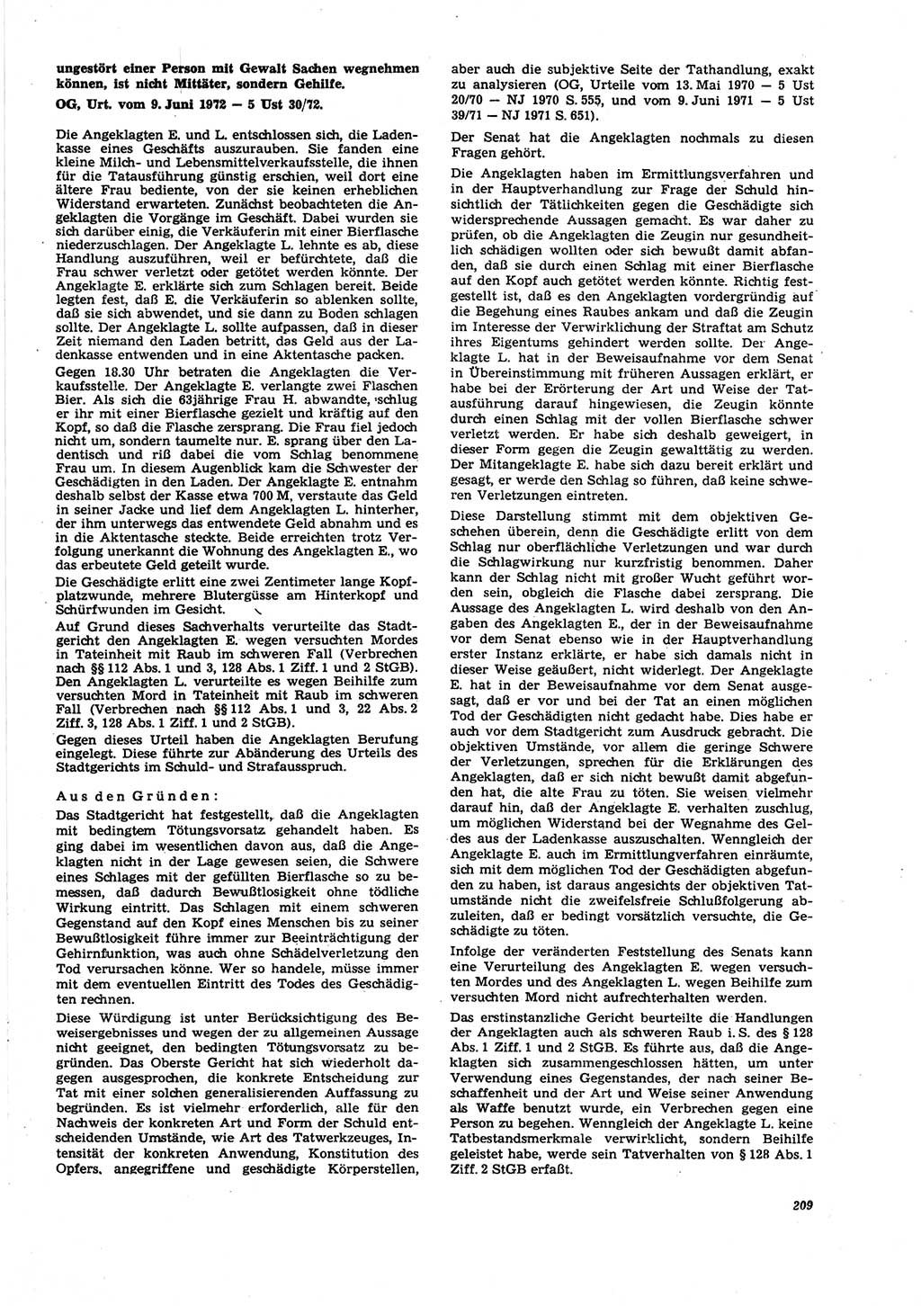 Neue Justiz (NJ), Zeitschrift für Recht und Rechtswissenschaft [Deutsche Demokratische Republik (DDR)], 27. Jahrgang 1973, Seite 209 (NJ DDR 1973, S. 209)