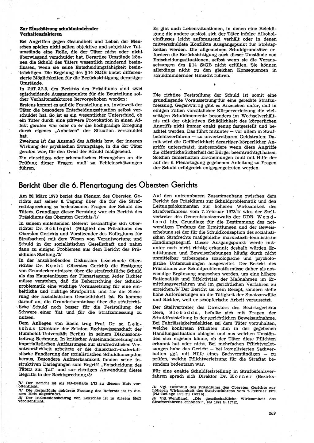 Neue Justiz (NJ), Zeitschrift für Recht und Rechtswissenschaft [Deutsche Demokratische Republik (DDR)], 27. Jahrgang 1973, Seite 269 (NJ DDR 1973, S. 269)