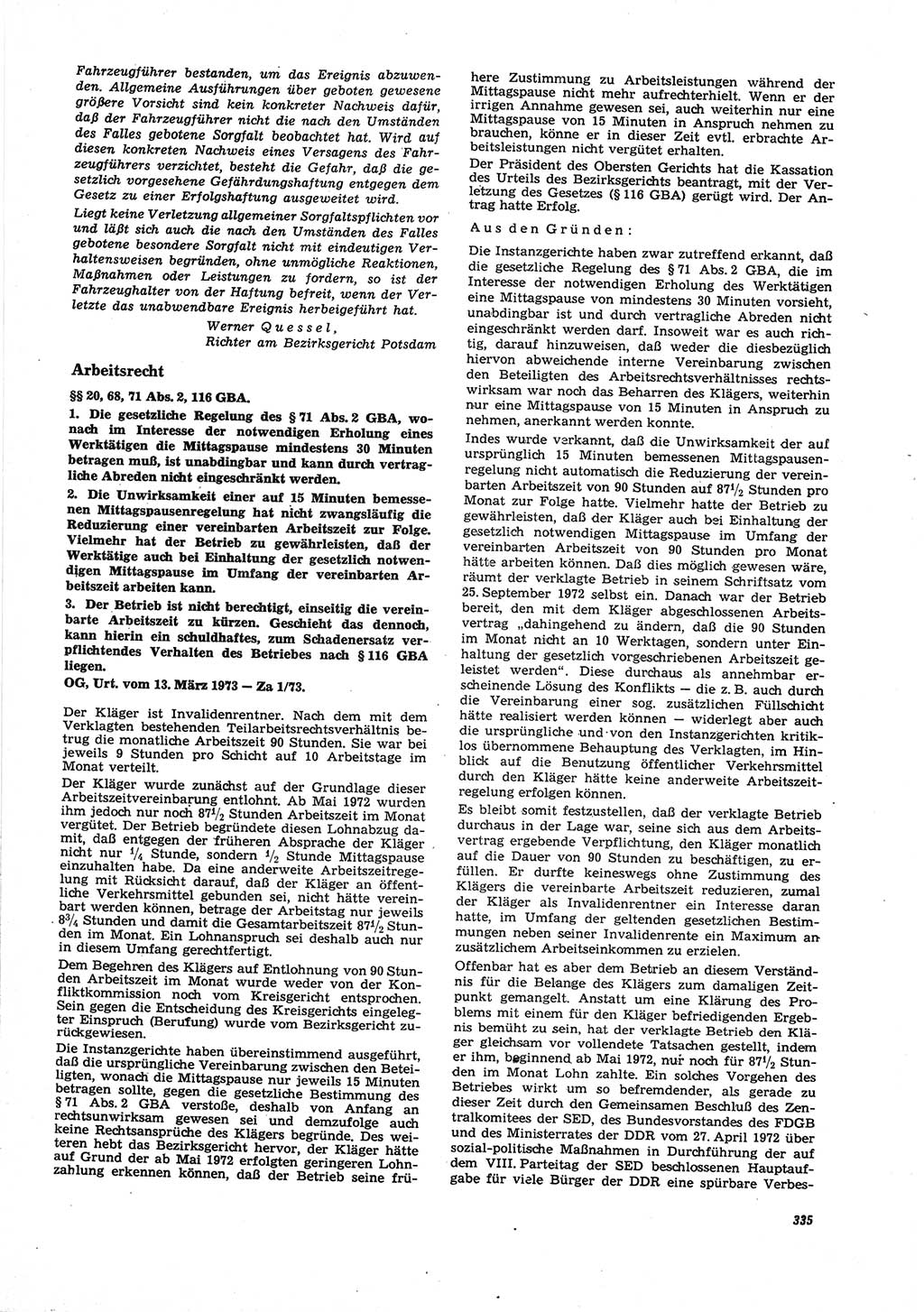 Neue Justiz (NJ), Zeitschrift für Recht und Rechtswissenschaft [Deutsche Demokratische Republik (DDR)], 27. Jahrgang 1973, Seite 335 (NJ DDR 1973, S. 335)