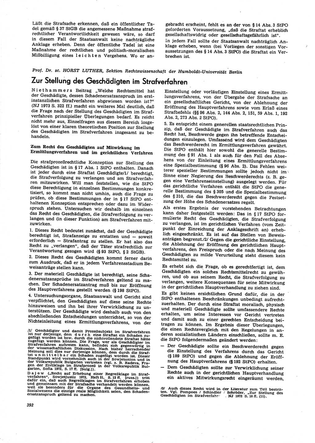 Neue Justiz (NJ), Zeitschrift für Recht und Rechtswissenschaft [Deutsche Demokratische Republik (DDR)], 27. Jahrgang 1973, Seite 392 (NJ DDR 1973, S. 392)