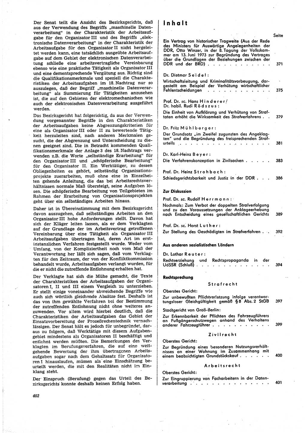 Neue Justiz (NJ), Zeitschrift für Recht und Rechtswissenschaft [Deutsche Demokratische Republik (DDR)], 27. Jahrgang 1973, Seite 402 (NJ DDR 1973, S. 402)