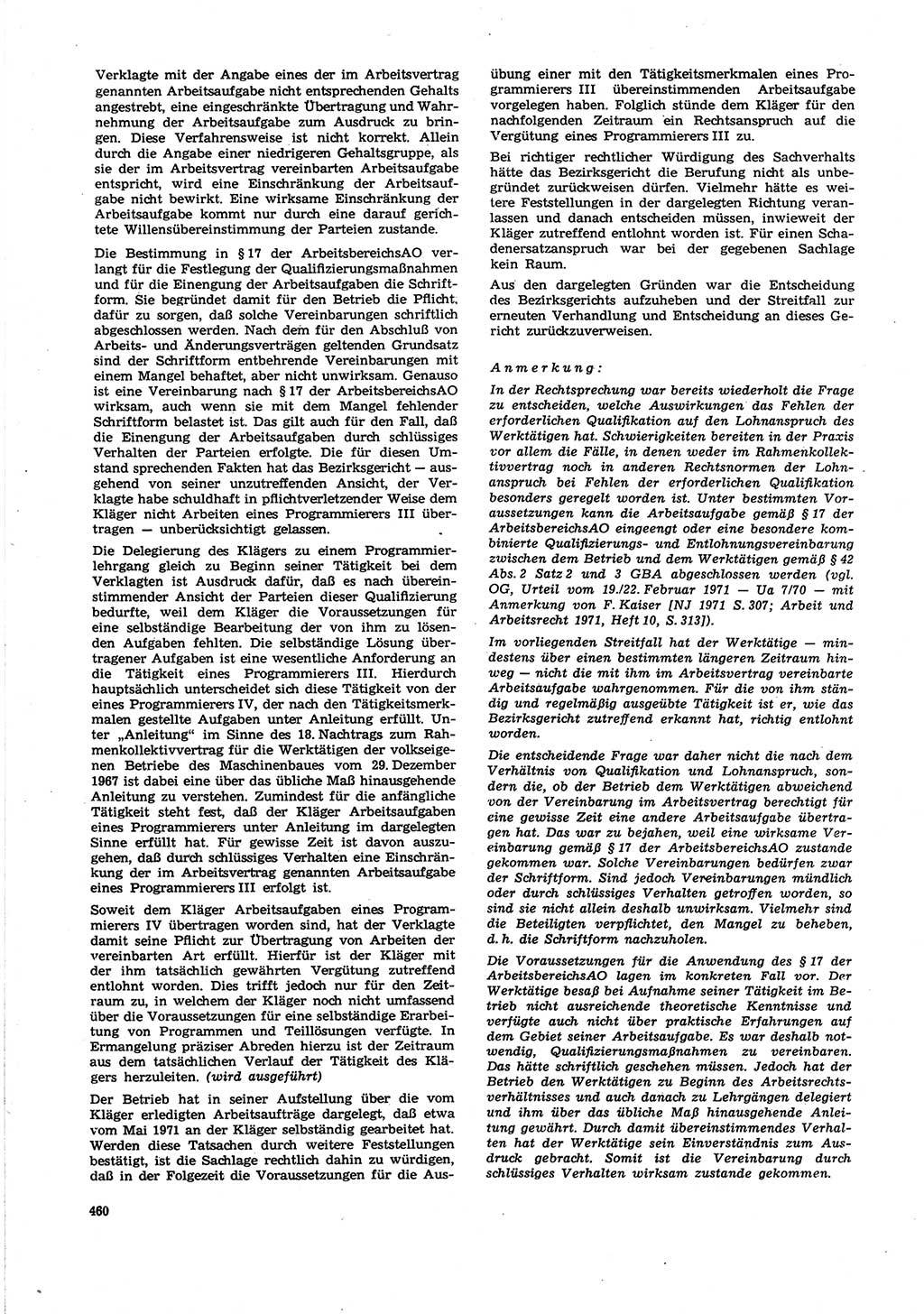 Neue Justiz (NJ), Zeitschrift für Recht und Rechtswissenschaft [Deutsche Demokratische Republik (DDR)], 27. Jahrgang 1973, Seite 460 (NJ DDR 1973, S. 460)
