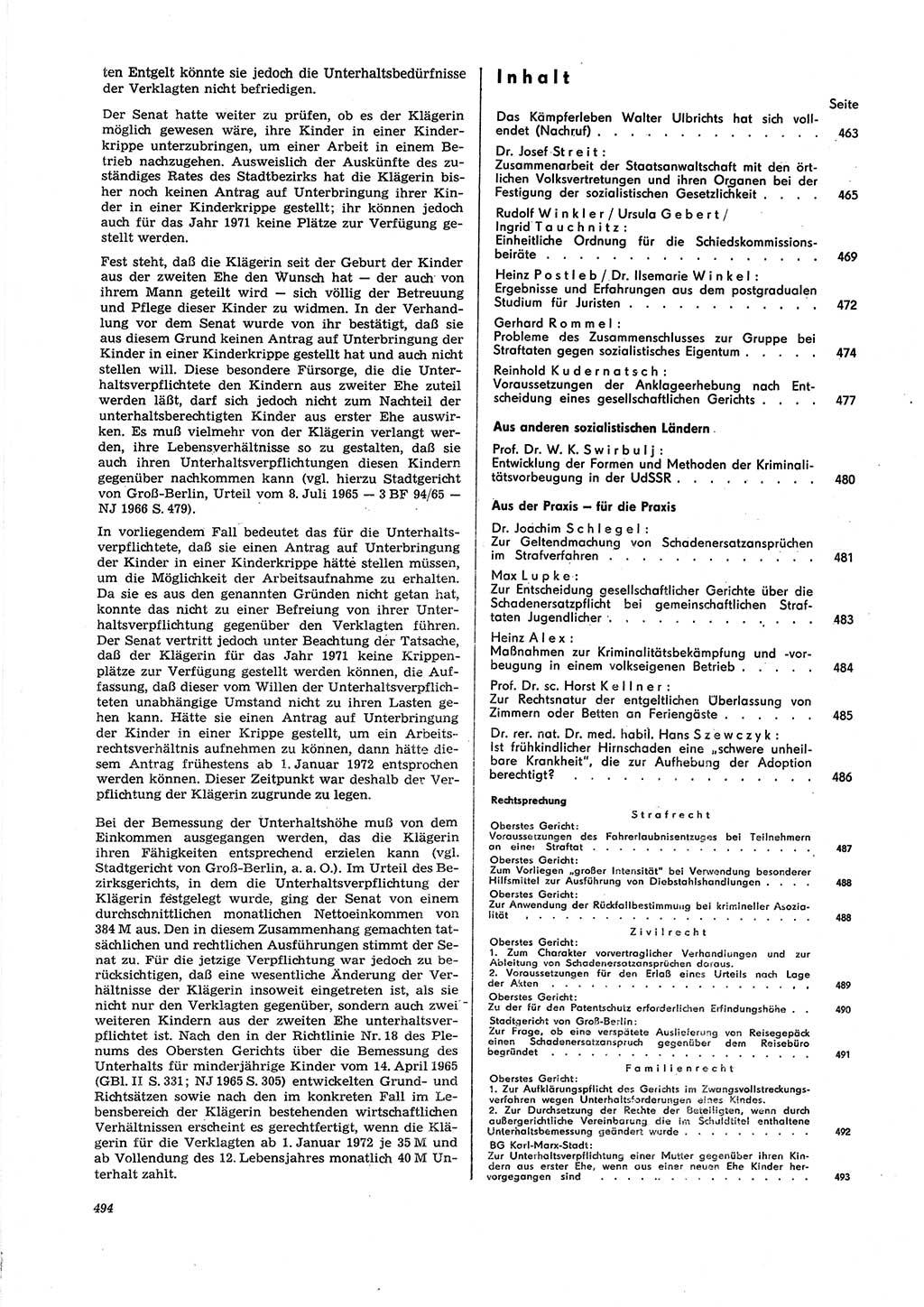 Neue Justiz (NJ), Zeitschrift für Recht und Rechtswissenschaft [Deutsche Demokratische Republik (DDR)], 27. Jahrgang 1973, Seite 494 (NJ DDR 1973, S. 494)