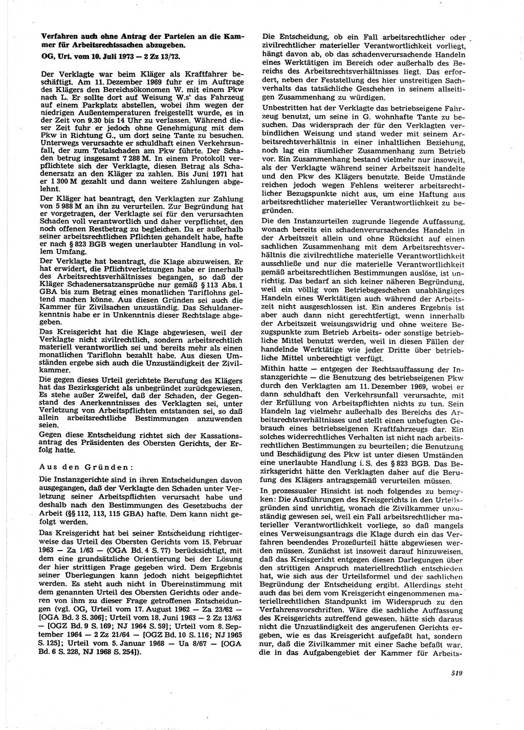 Neue Justiz (NJ), Zeitschrift für Recht und Rechtswissenschaft [Deutsche Demokratische Republik (DDR)], 27. Jahrgang 1973, Seite 519 (NJ DDR 1973, S. 519)