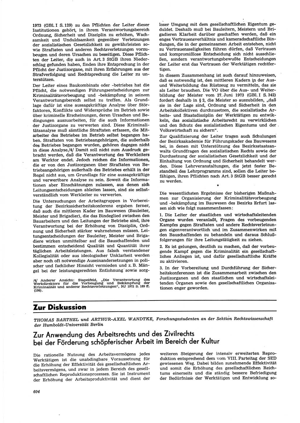 Neue Justiz (NJ), Zeitschrift für Recht und Rechtswissenschaft [Deutsche Demokratische Republik (DDR)], 27. Jahrgang 1973, Seite 604 (NJ DDR 1973, S. 604)
