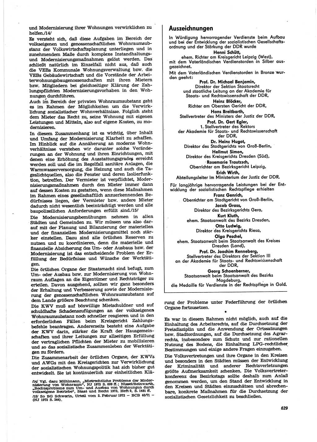 Neue Justiz (NJ), Zeitschrift für Recht und Rechtswissenschaft [Deutsche Demokratische Republik (DDR)], 27. Jahrgang 1973, Seite 629 (NJ DDR 1973, S. 629)