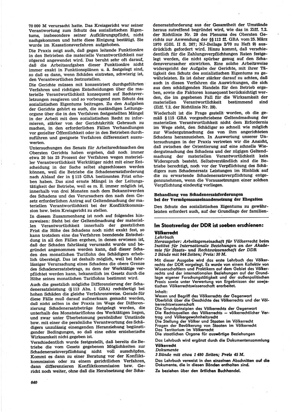 Neue Justiz (NJ), Zeitschrift für Recht und Rechtswissenschaft [Deutsche Demokratische Republik (DDR)], 27. Jahrgang 1973, Seite 640 (NJ DDR 1973, S. 640)