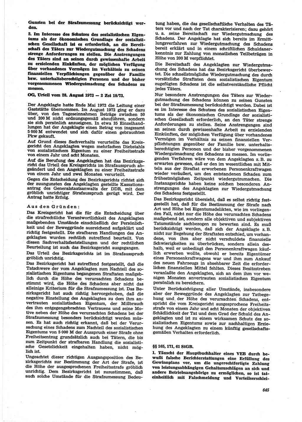 Neue Justiz (NJ), Zeitschrift für Recht und Rechtswissenschaft [Deutsche Demokratische Republik (DDR)], 27. Jahrgang 1973, Seite 645 (NJ DDR 1973, S. 645)