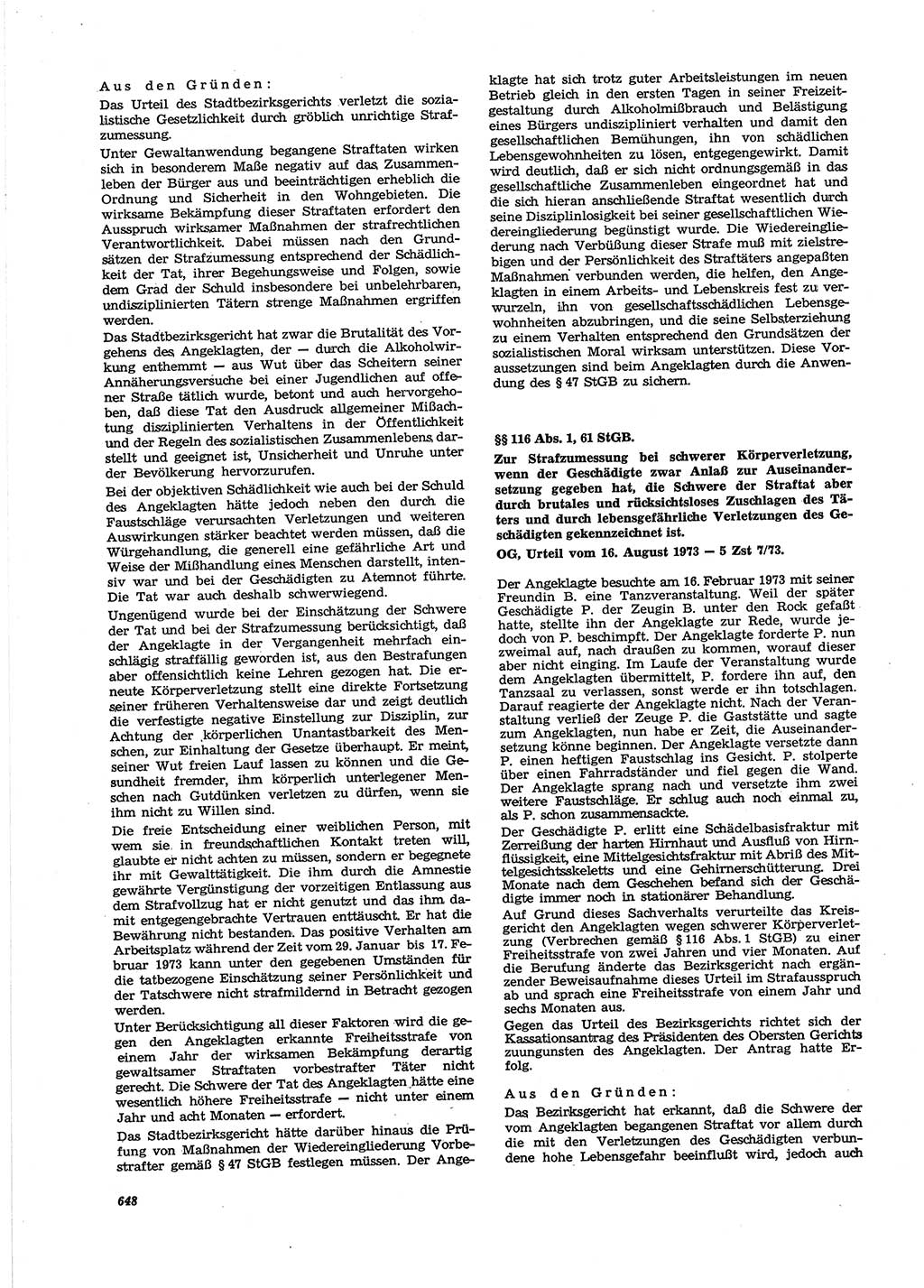 Neue Justiz (NJ), Zeitschrift für Recht und Rechtswissenschaft [Deutsche Demokratische Republik (DDR)], 27. Jahrgang 1973, Seite 648 (NJ DDR 1973, S. 648)