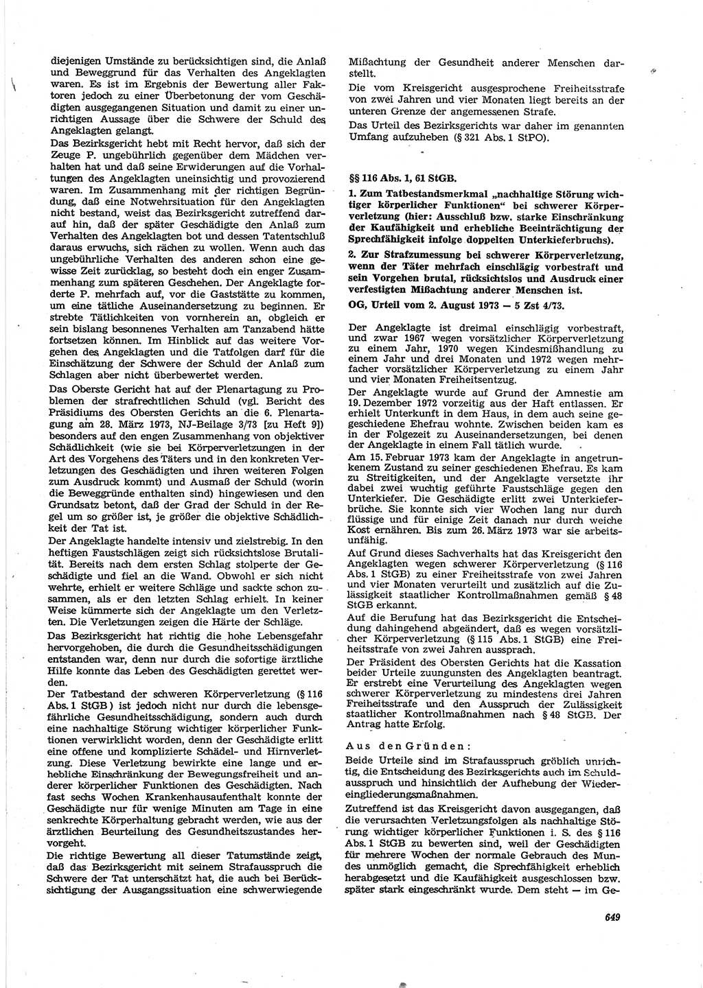 Neue Justiz (NJ), Zeitschrift für Recht und Rechtswissenschaft [Deutsche Demokratische Republik (DDR)], 27. Jahrgang 1973, Seite 649 (NJ DDR 1973, S. 649)